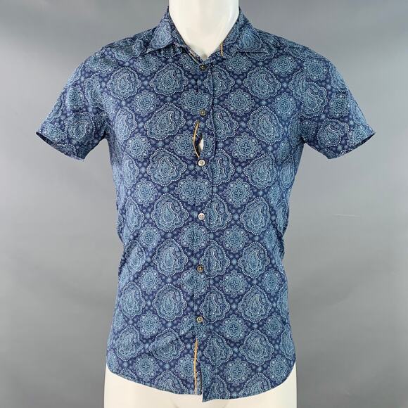 Ted Baker Other - TED BAKER XS Bcrumbs Navy Green Paisley Cotton Spread Collar Short Sleeve Shirt